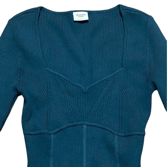 Abercrombie & Fitch dark green ribbed long sleeve corset bodysuit bodycon - Picture 4 of 11